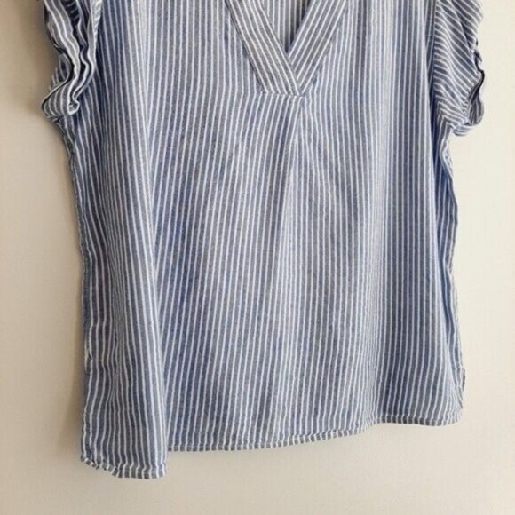 GAP Popover Short Sleeve V-Neck Blouse Blue & White Stripes Sz S - Picture 4 of 13